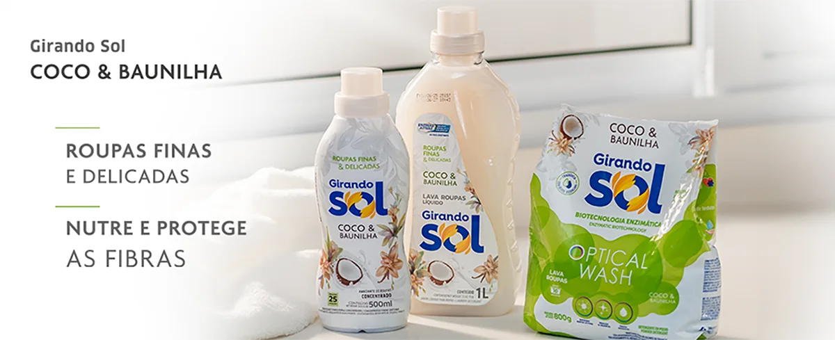 No momento, você está visualizando Girando Sol lança Lava Roupas em Pó Coco & Baunilha